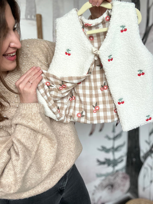 Gilet de berger collection vichy beige brodé