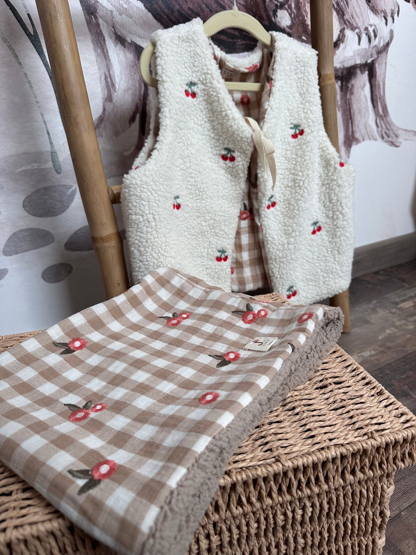 Snood collection vichy beige brodé